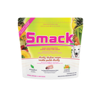 Smack raw dehydrated dog food package with colorful design on a white background
