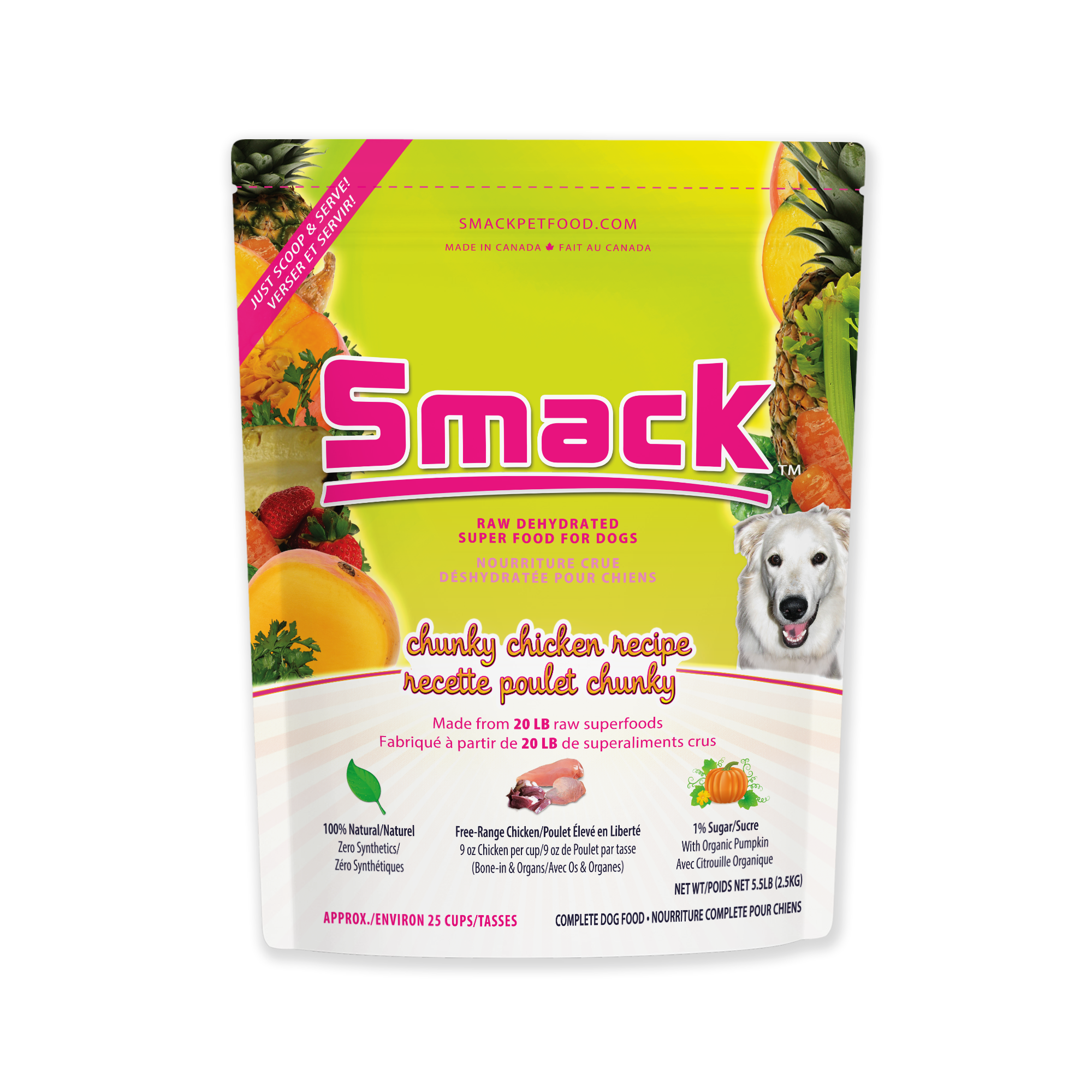 Chunky Chicken raw dehydrated dog food 2.5kg bag front view Main image