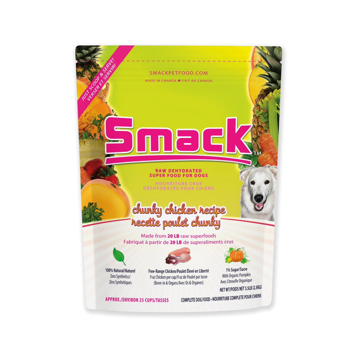 Chunky Chicken raw dehydrated dog food 2.5kg bag front view
