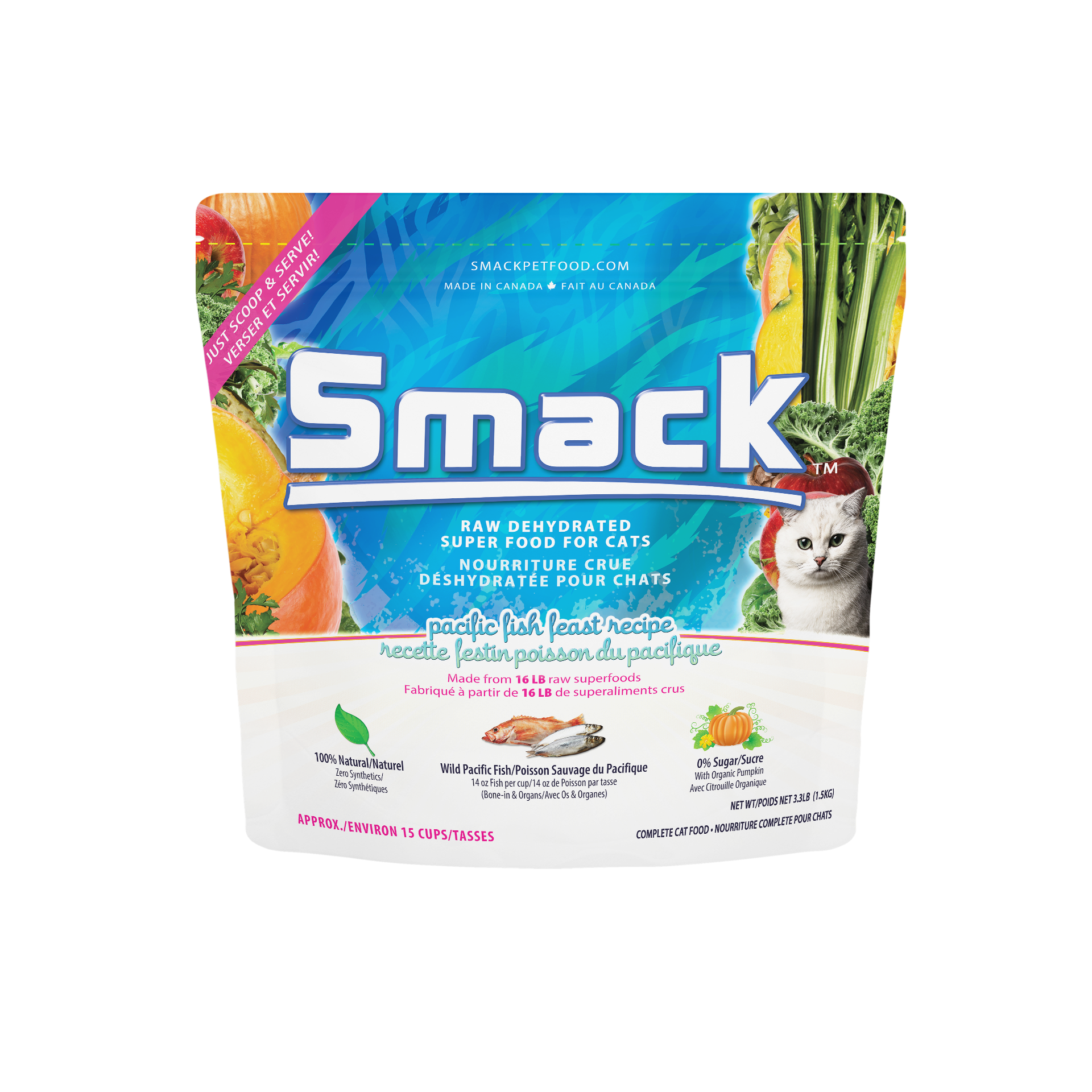 Pacific Fish Feast raw dehydrated cat food 1.5kg bag front view Main image