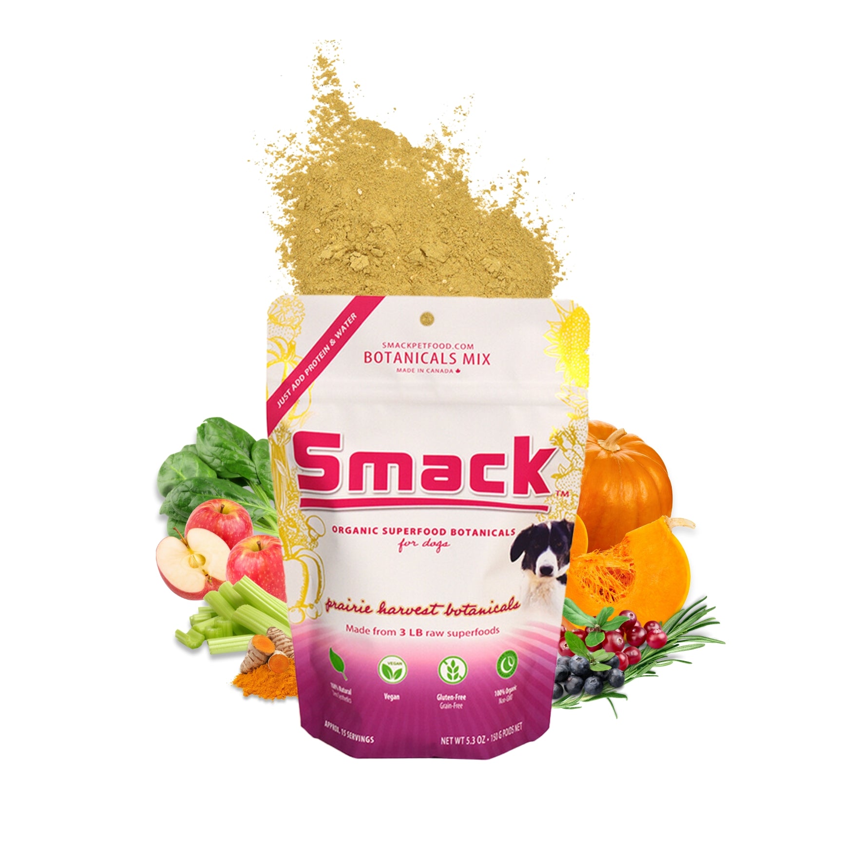 Smack Prairie Harvest Botanicals raw dehydrated dog food bag Main image