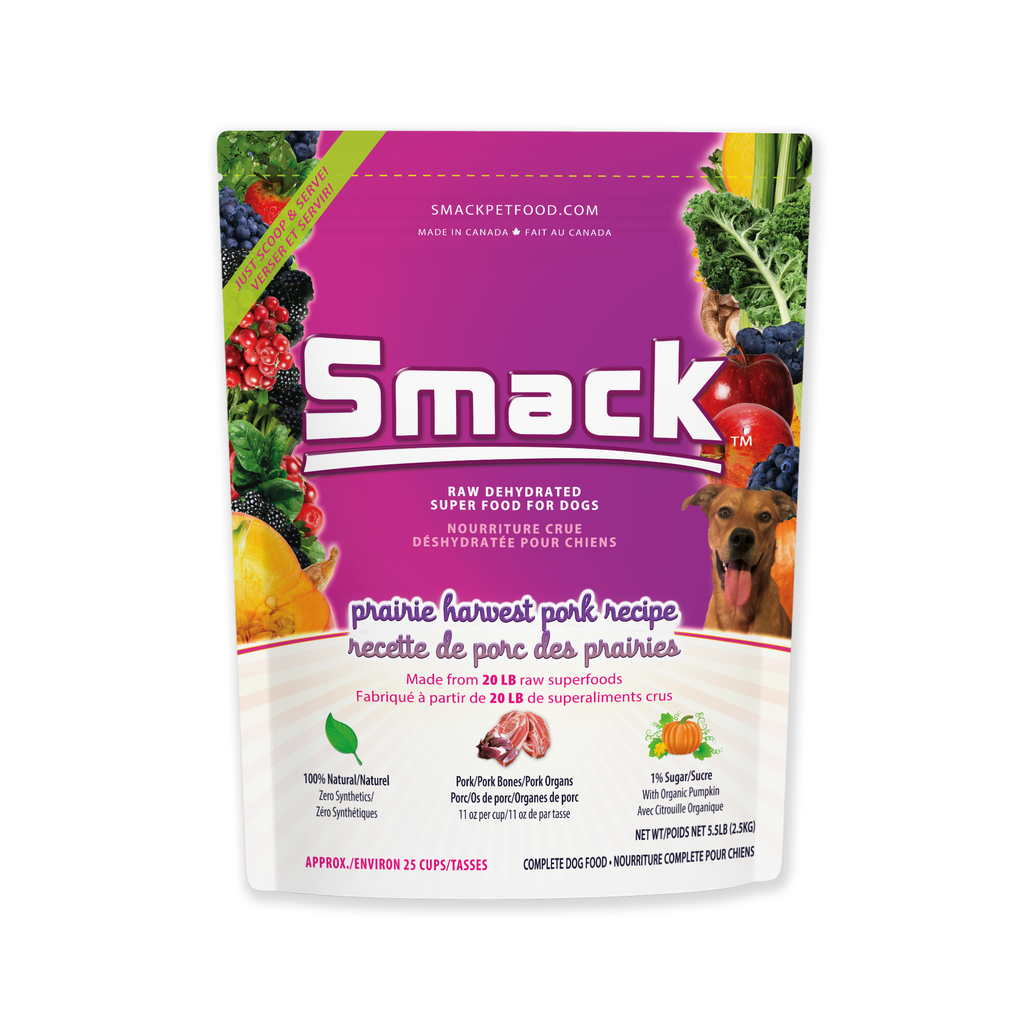Prairie Harvest Pork raw dehydrated dog food 2.5kg bag front view Main image