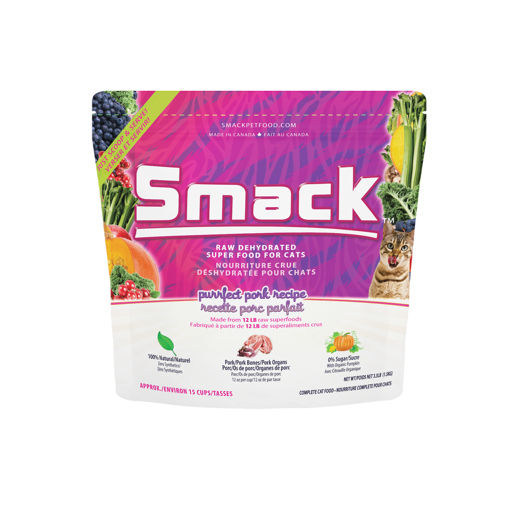 Purrfect Pork raw dehydrated cat food 1.5kg bag front view