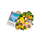 Smack pet food package with ingredients on a white background