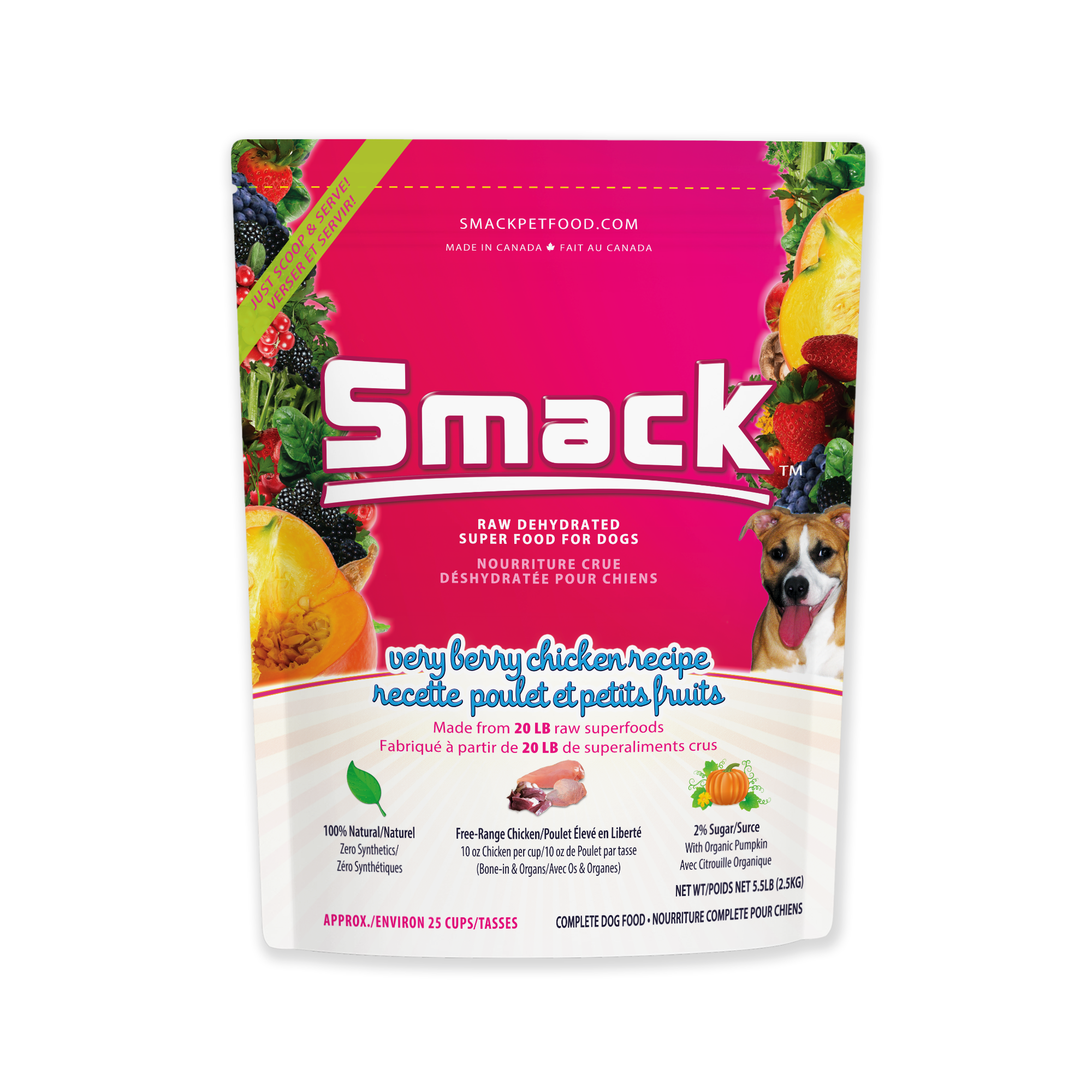 Very Berry Chicken raw dehydrated dog food 2.5kg bag front view Main image