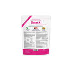 Smack pet food packaging with text and images on a white background