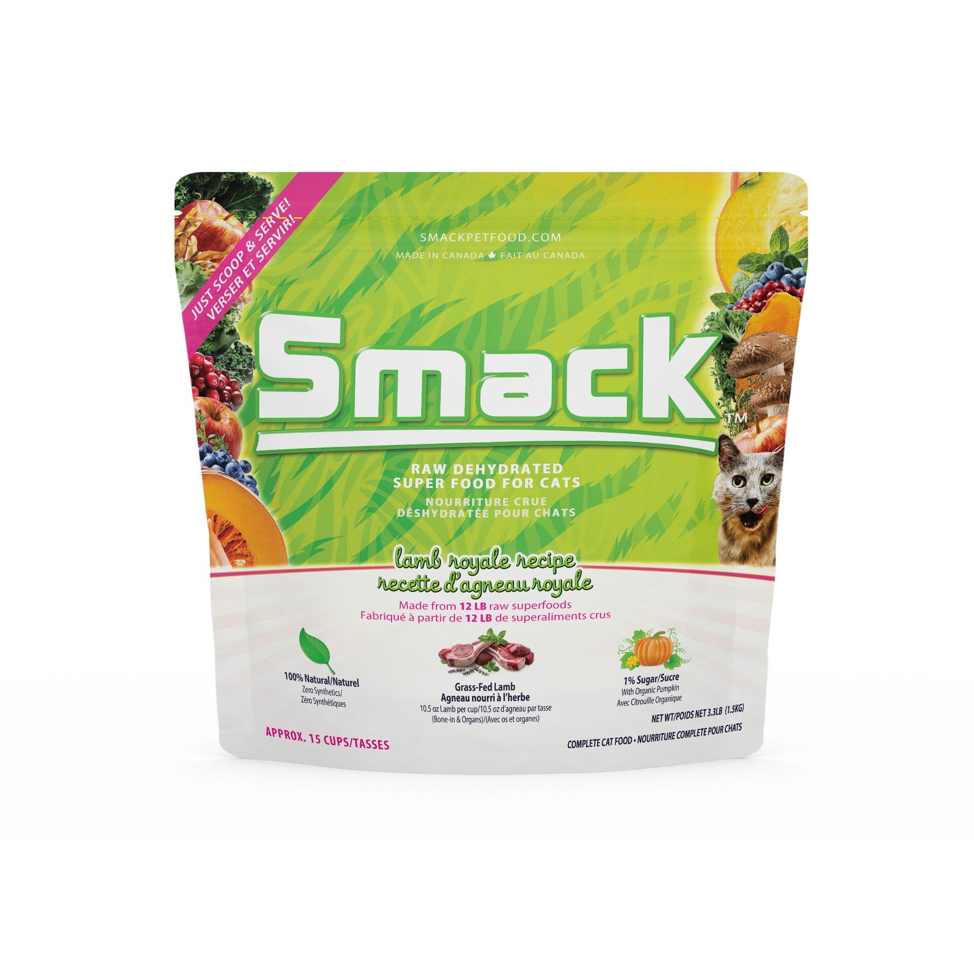 Lamb Royale crunchy-style raw dehydrated cat food 1.5kg bag front view Main image